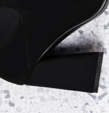 Color Block Chunky Heeled Over-the-Knee Suede Boots