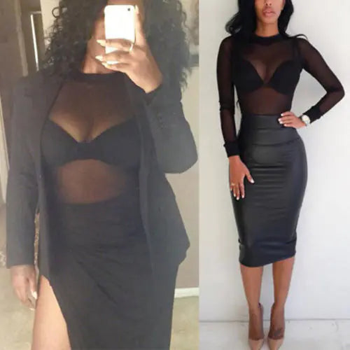 Sexy Long Sleeve Sheer Top