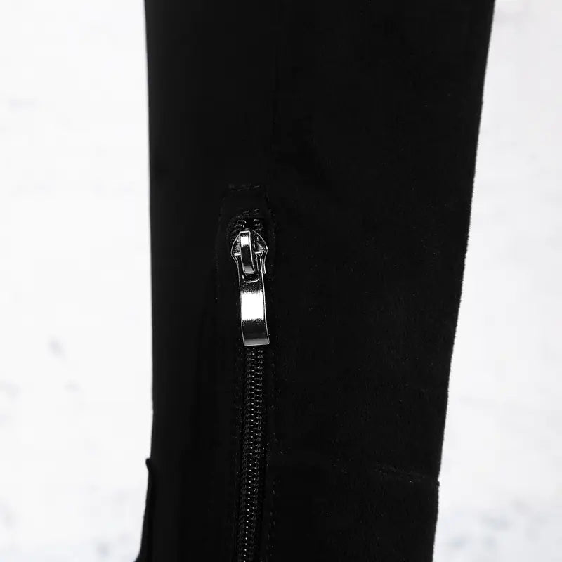 Color Block Chunky Heeled Over-the-Knee Suede Boots