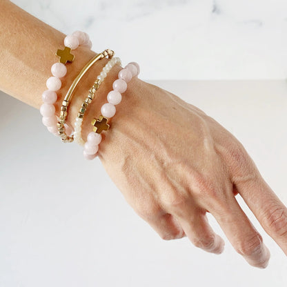 Rose Quartz Stacked Bracelet Set