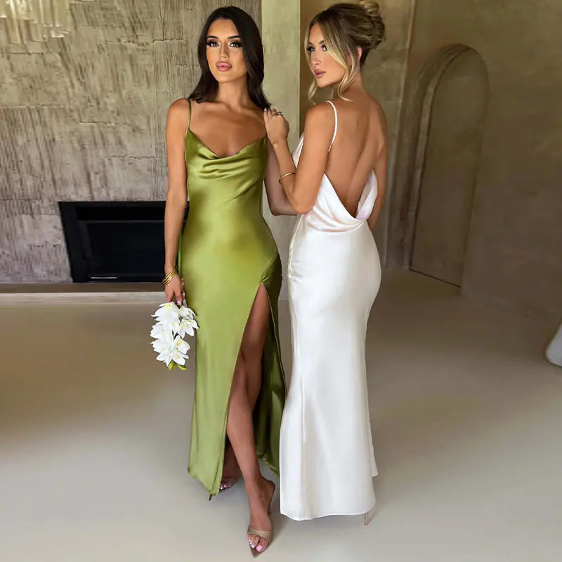 High Slit Satin Dress