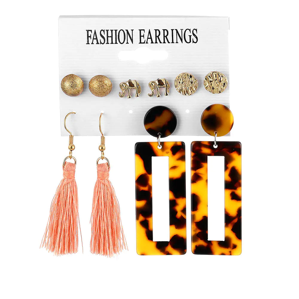Korean Style Tassel Earrings Set (6 Pairs)