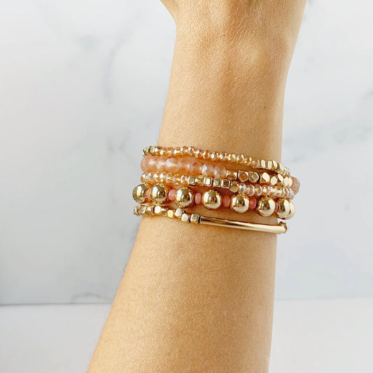 Gold Hematite Stacked Bracelet Set