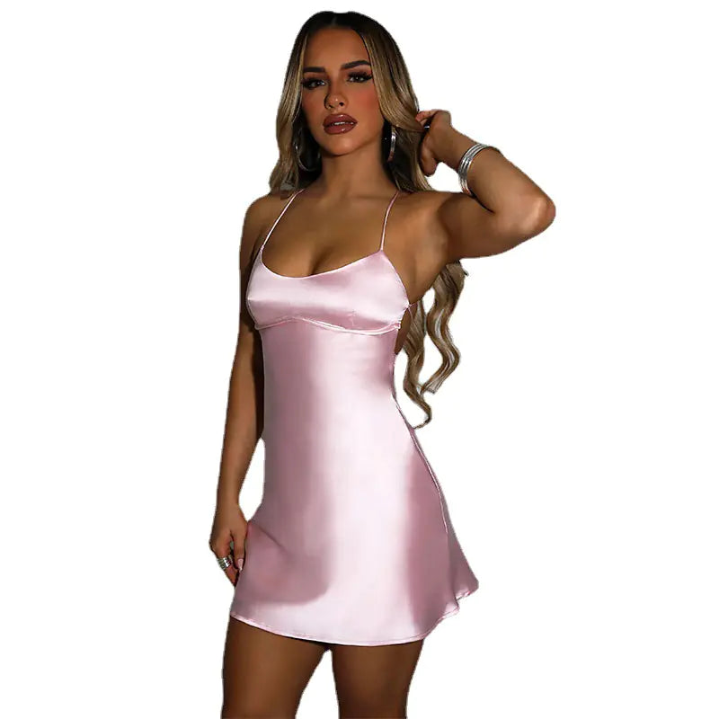 Backless Satin Mini Dress