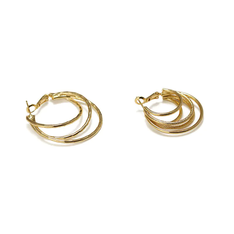 Tri-Gold Hoop Earrings