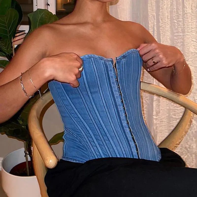 Street Style Denim Corset Top