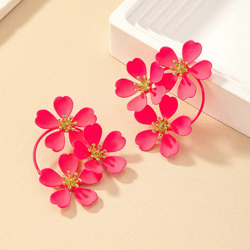 Floral C Shape Hoop Earrings