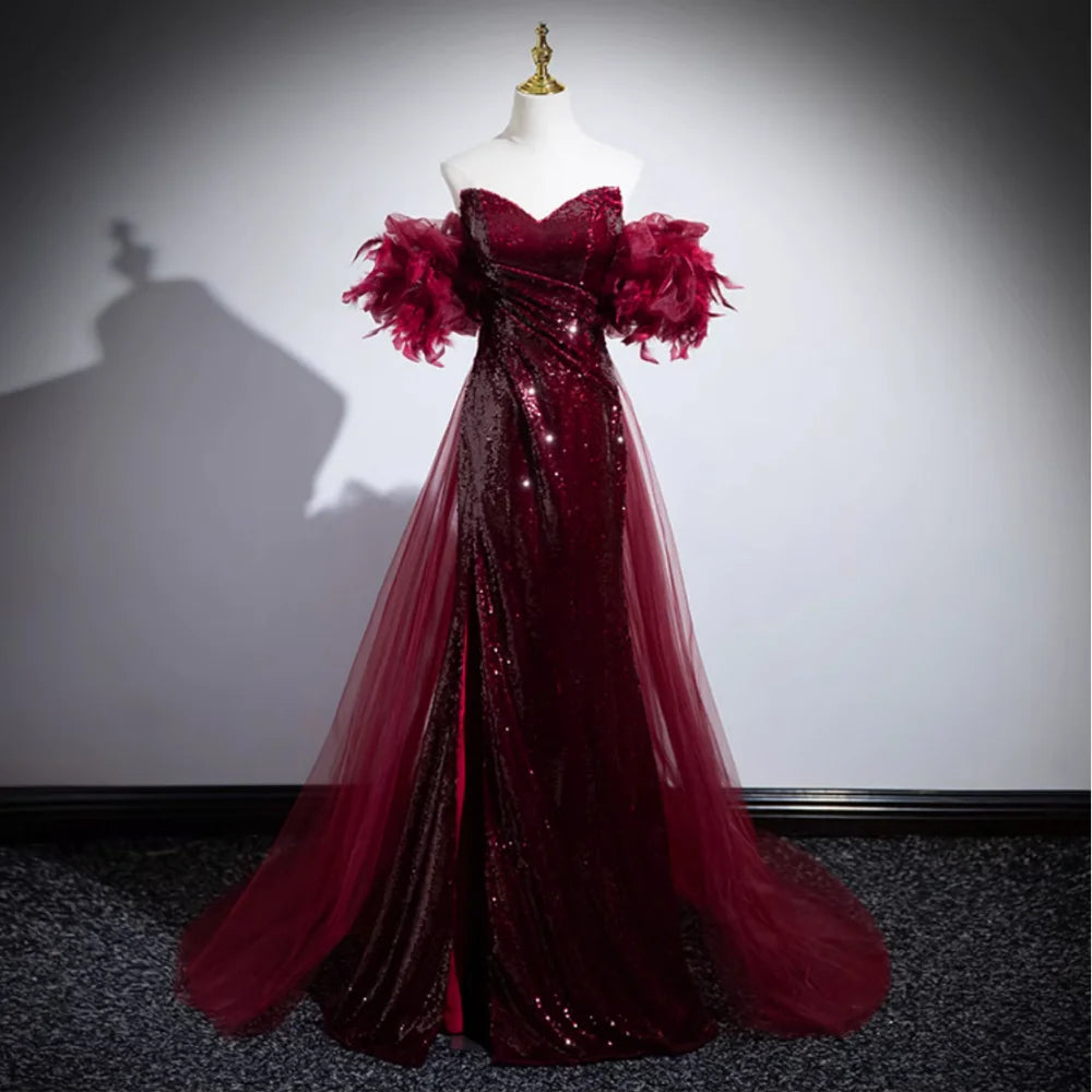 Burgundy Mermaid Sequin Evening Dress