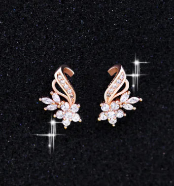 Stylish Floral Rose Gold Earrings with Zirconia