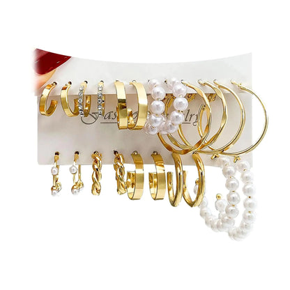 Golden Pearl Hoop Earrings Bundle