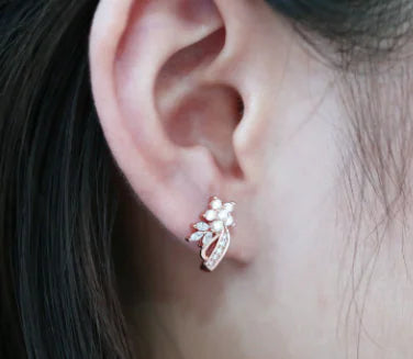 Stylish Floral Rose Gold Earrings with Zirconia