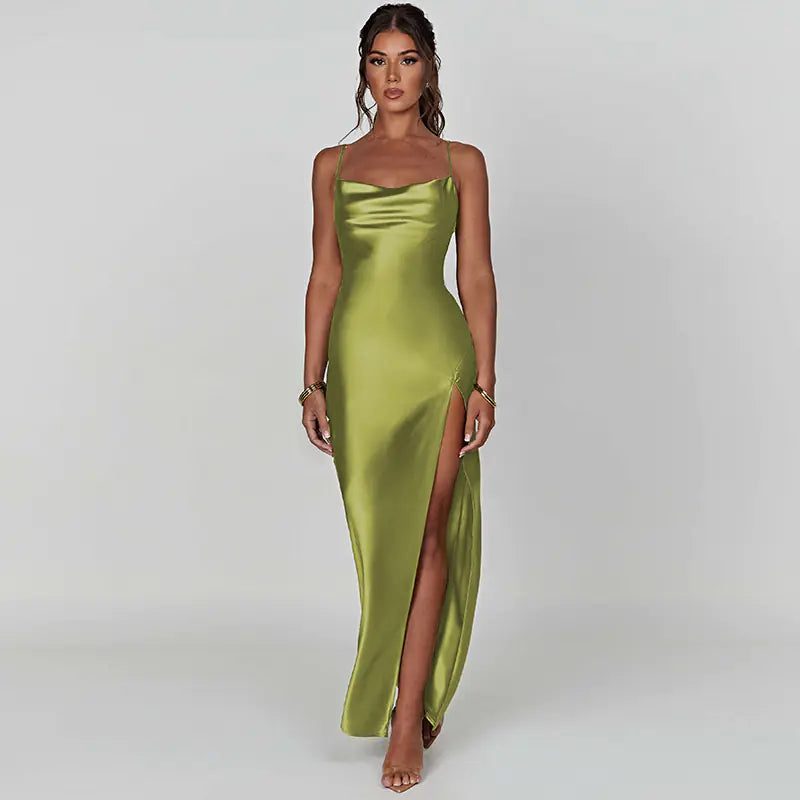 High Slit Satin Dress
