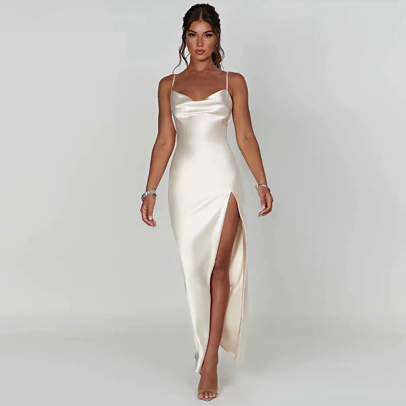 High Slit Satin Dress