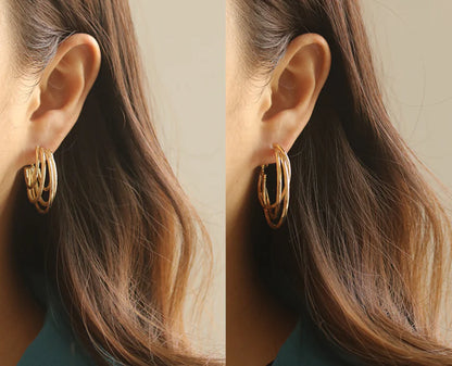 Tri-Gold Hoop Earrings
