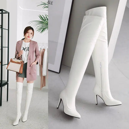 Knee-High Stiletto Zipper Boots with Pointed Toe
