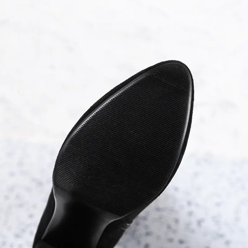 Color Block Chunky Heeled Over-the-Knee Suede Boots