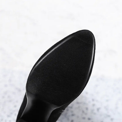 Color Block Chunky Heeled Over-the-Knee Suede Boots