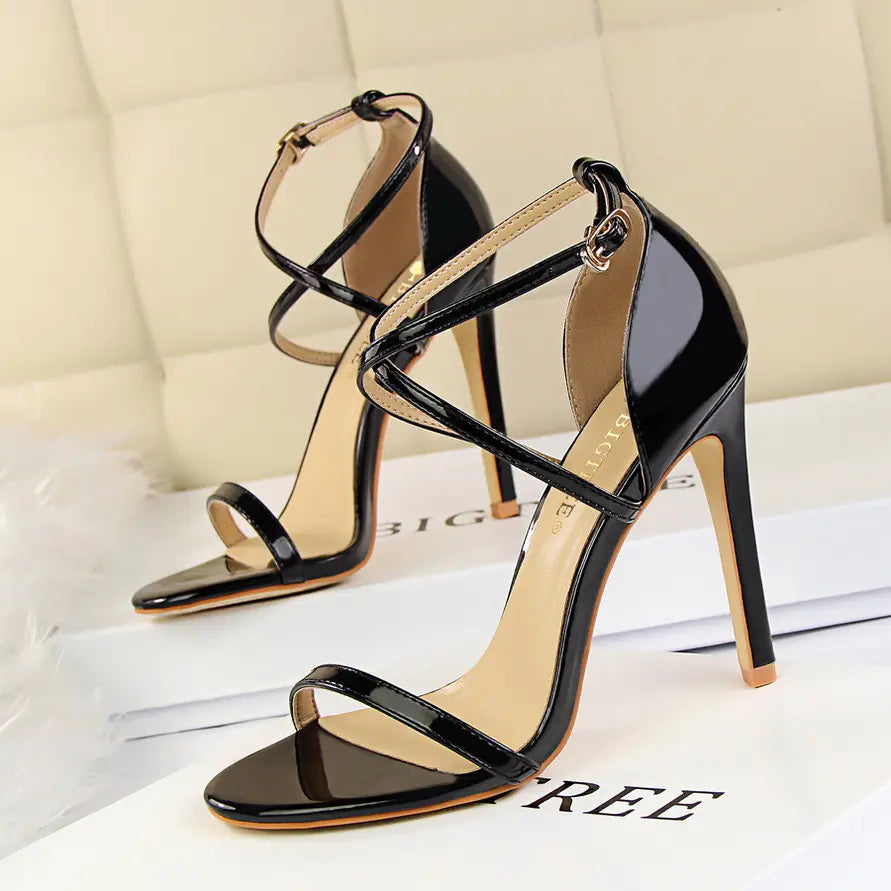 Sexy Cross Buckle Patent Leather High Heels