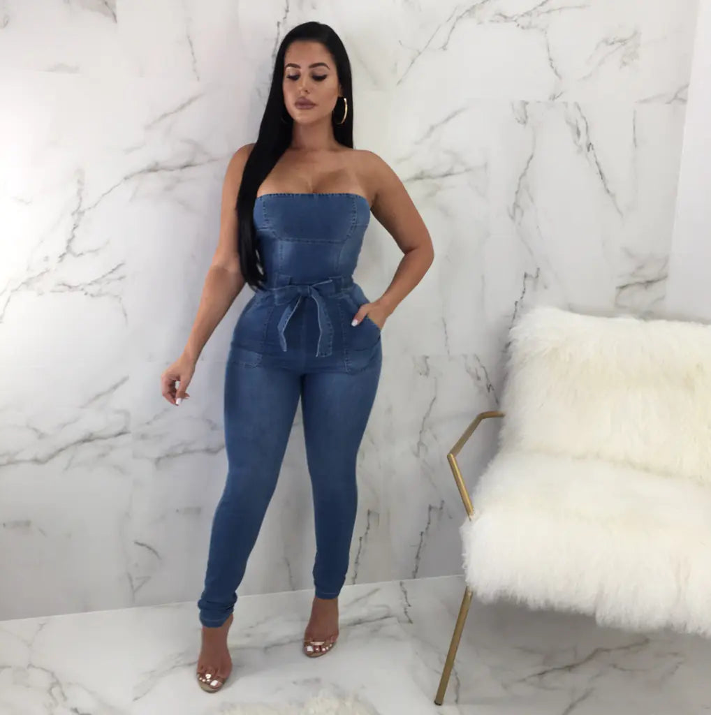 Victoria Strapless Denim Jumpsuit