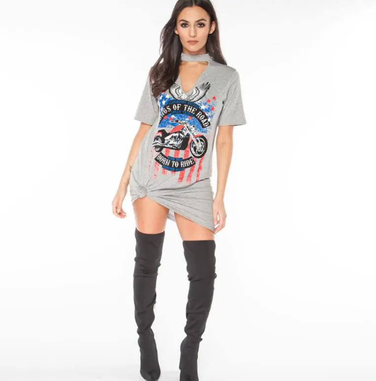 Eagle Motorcycle Print T-Shirt Dress