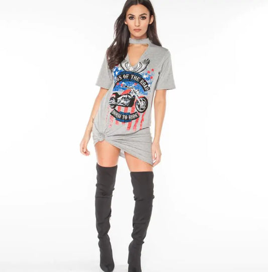Eagle Motorcycle Print T-Shirt Dress