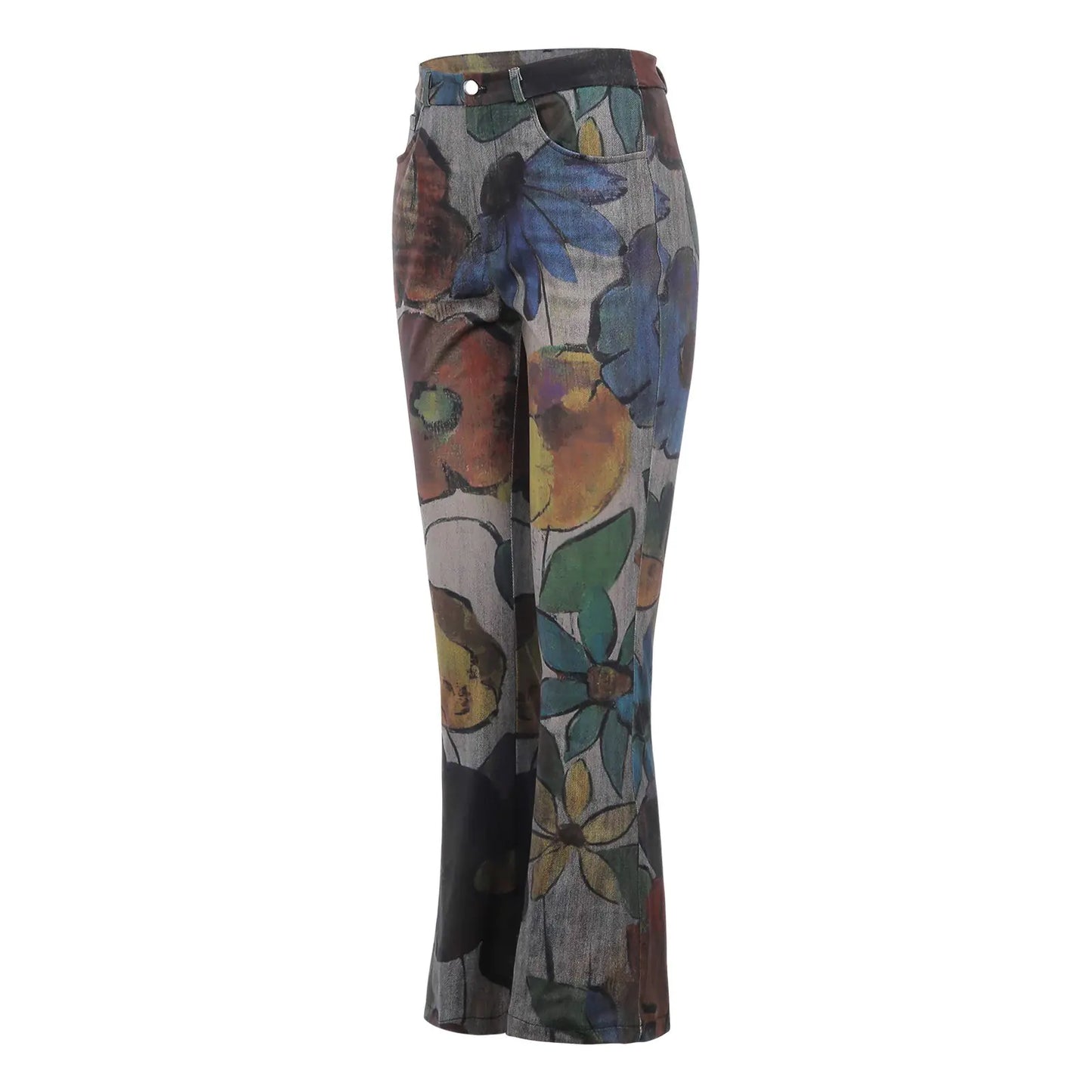 Floral Design Denim Trousers