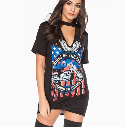 Eagle Motorcycle Print T-Shirt Dress