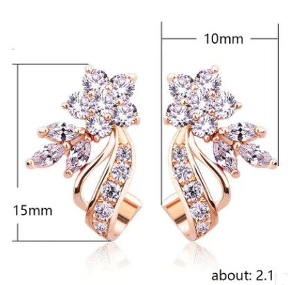 Stylish Floral Rose Gold Earrings with Zirconia