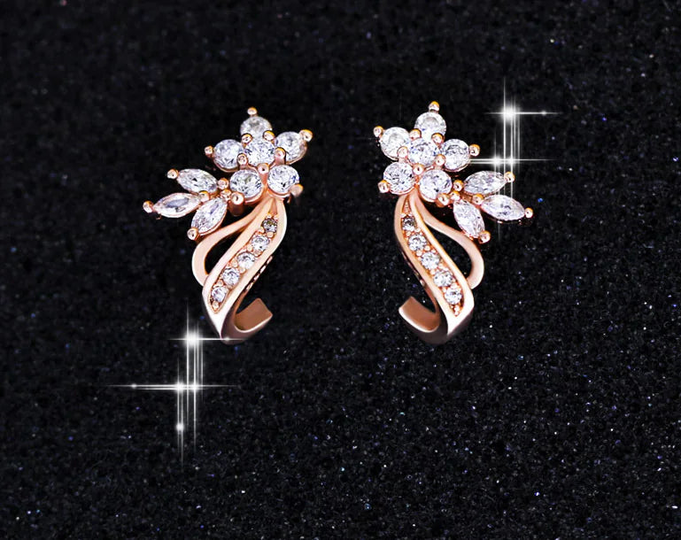 Stylish Floral Rose Gold Earrings with Zirconia
