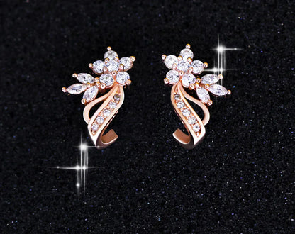 Stylish Floral Rose Gold Earrings with Zirconia