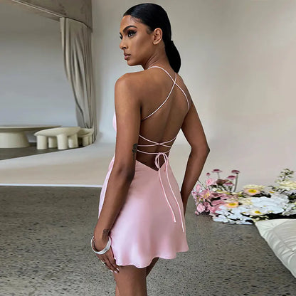 Backless Satin Mini Dress