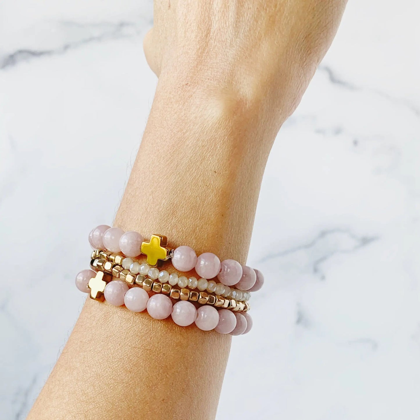 Rose Quartz Stacked Bracelet Set