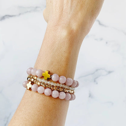 Rose Quartz Stacked Bracelet Set