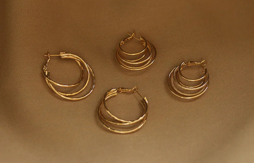 Tri-Gold Hoop Earrings