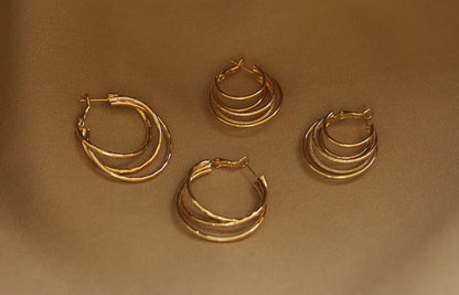 Tri-Gold Hoop Earrings