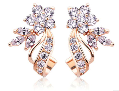 Stylish Floral Rose Gold Earrings with Zirconia