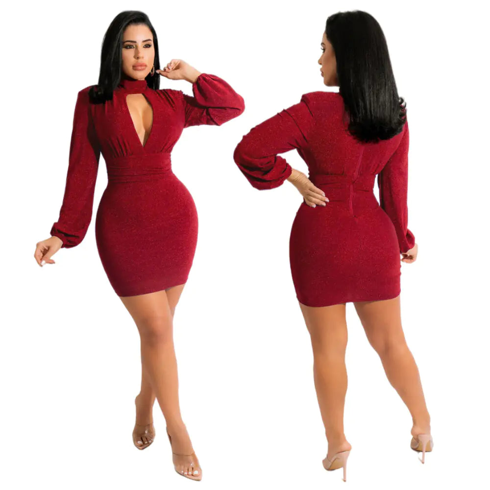 Sexy Deep V Lacquer Dress