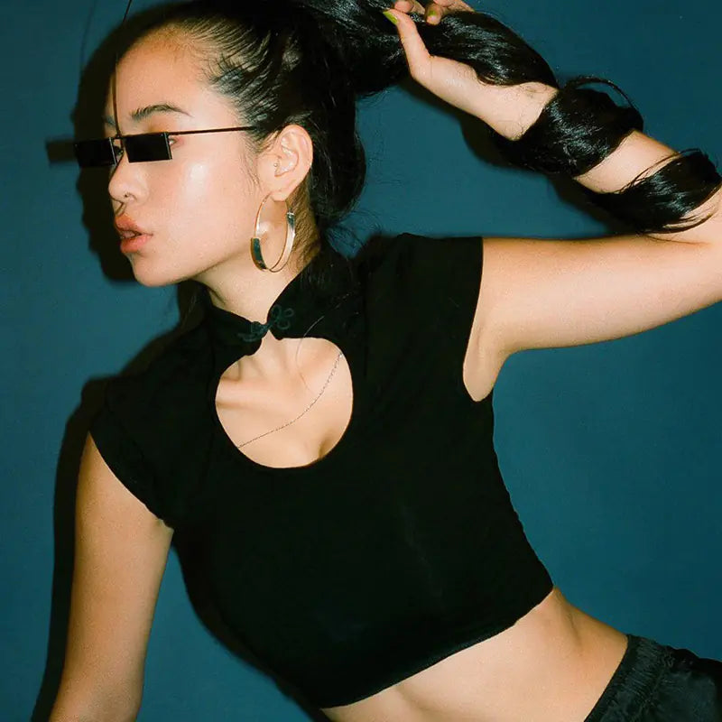 Mao Neckline Sheath Top (Black)