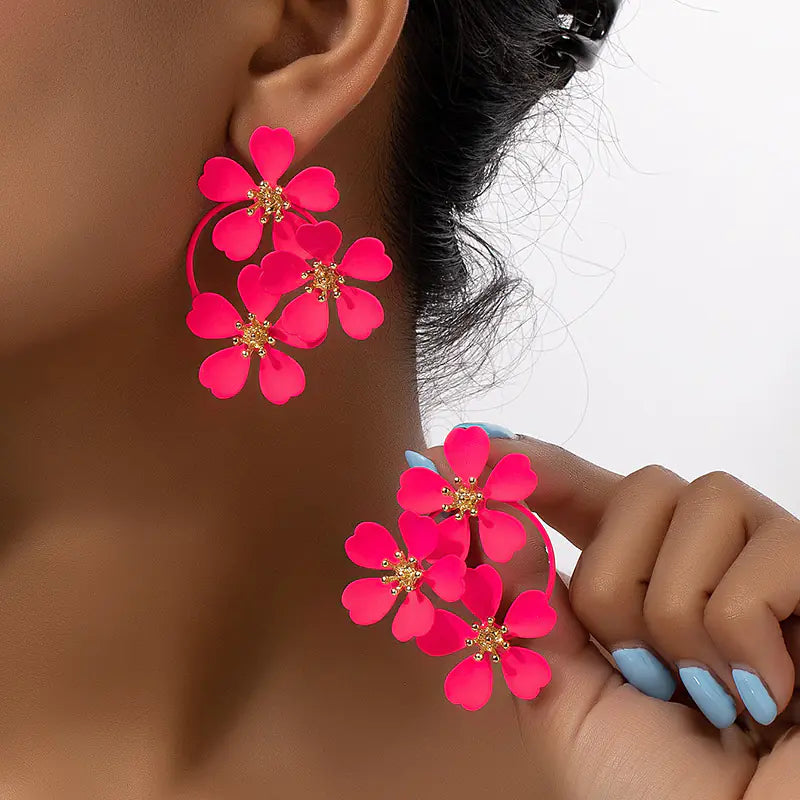 Floral C Shape Hoop Earrings