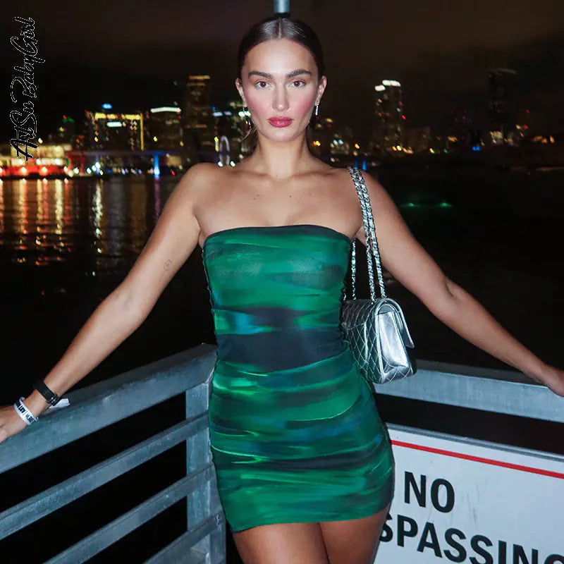 Strapless Green Mini Bodycon Dress