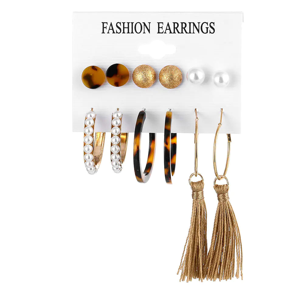 Korean Style Tassel Earrings Set (6 Pairs)