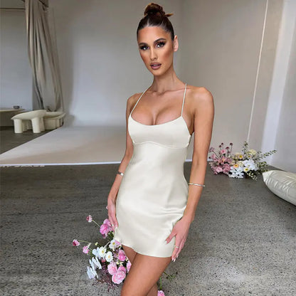 Backless Satin Mini Dress