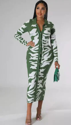 Animal Print Button Down Maxi Dress