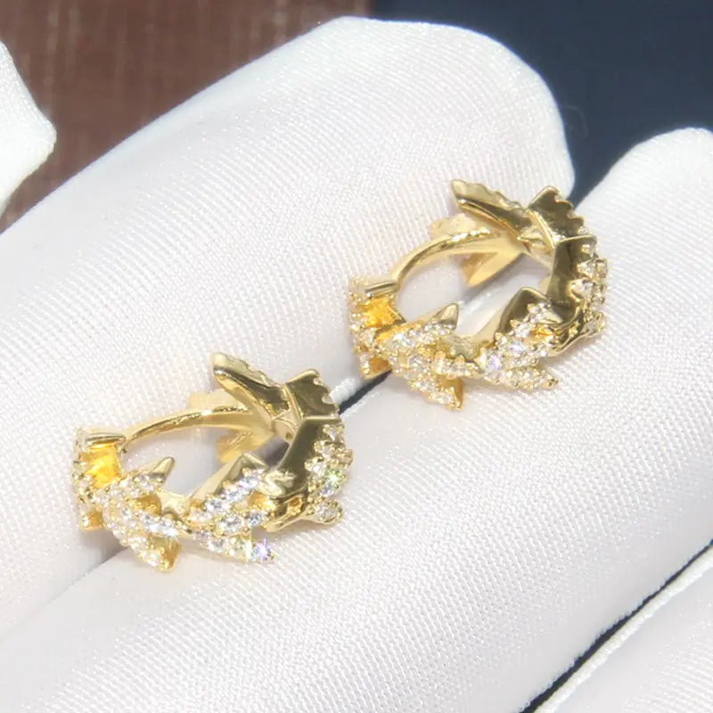 Laurel Leaf Crystal Hoop Earrings