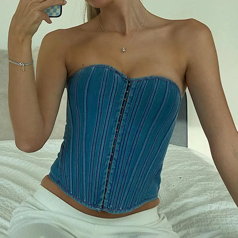 Street Style Denim Corset Top