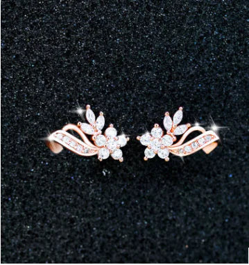 Stylish Floral Rose Gold Earrings with Zirconia