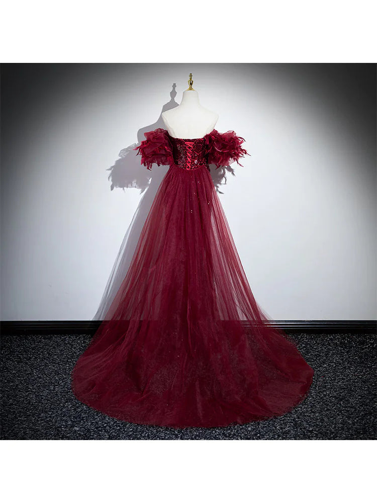 Burgundy Mermaid Sequin Evening Dress