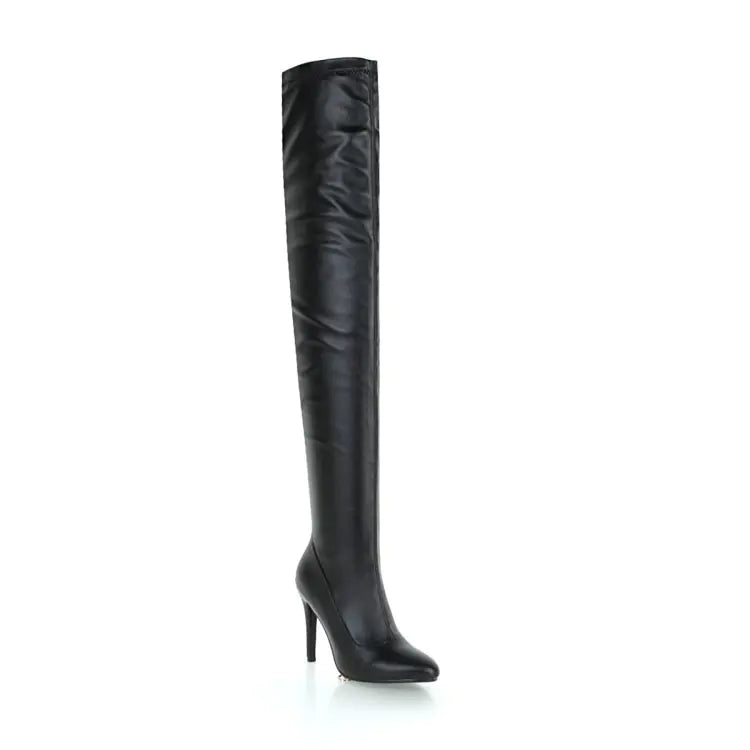 Knee-High Stiletto Zipper Boots with Pointed Toe