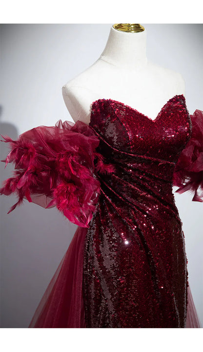 Burgundy Mermaid Sequin Evening Dress