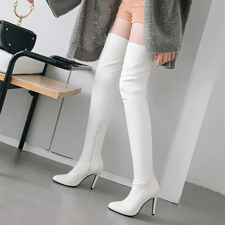 Knee-High Stiletto Zipper Boots with Pointed Toe